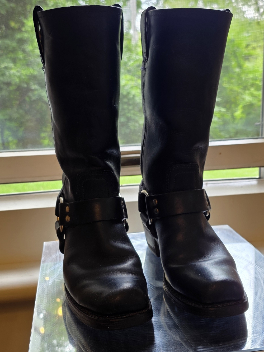 Frye Black Leather Harness Moto Boots Perfectly Broken In Sz 7.5